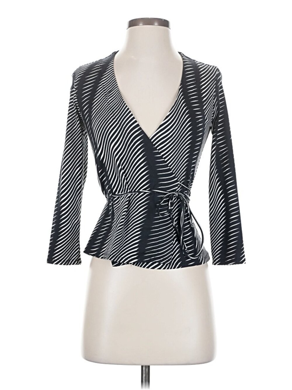 Black Label Stripe Wrap Top 1990s Y2K VINTAGE RARE